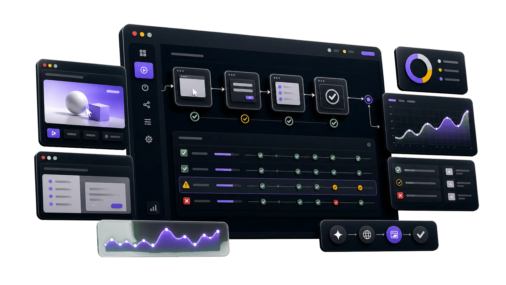 AI QA workspace visual showing browser flow monitoring